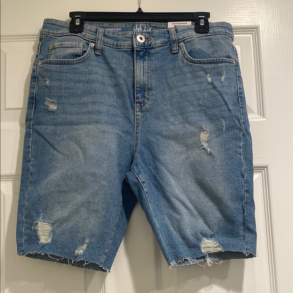 Style & Co Distressed Denim Bermuda Shorts Size 10
